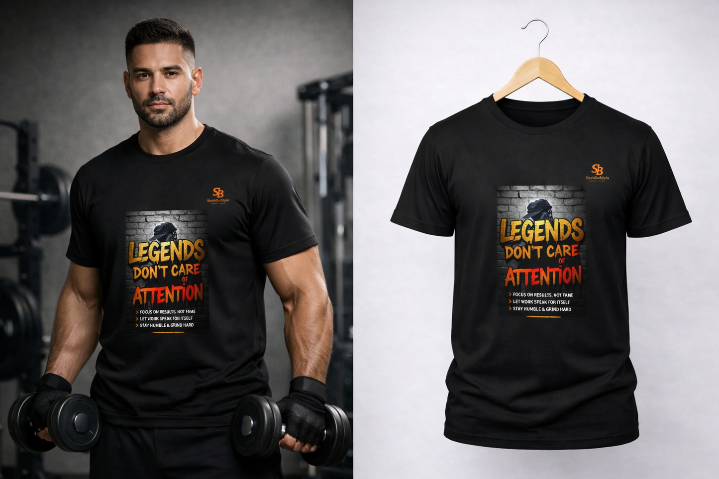 Legends Don’t Care Of Attention Graphic T-Shirt for Men | Premium Gym Streetwear Tee | StashBuddy