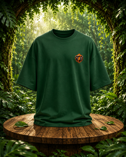 STASHBUDDY Inferno Fist Forest Green Oversized T-Shirt