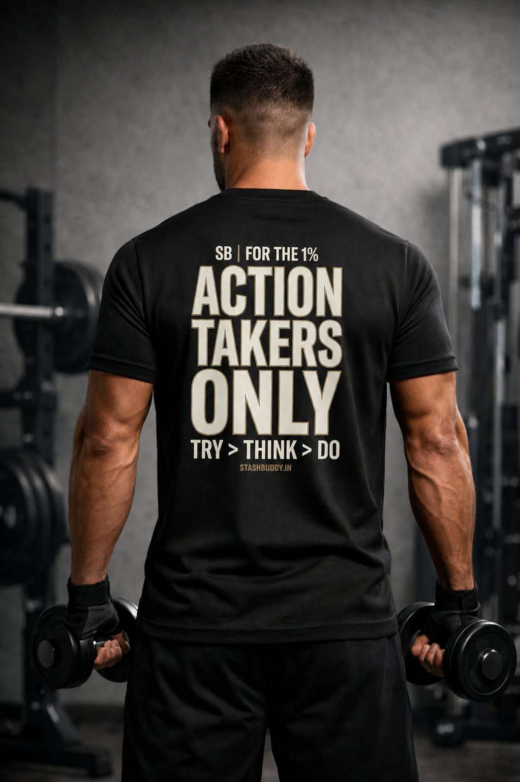 Action Takers Only Gym T-Shirt for Men | Motivational Workout Tee | Premium Black Streetwear | StashBuddy