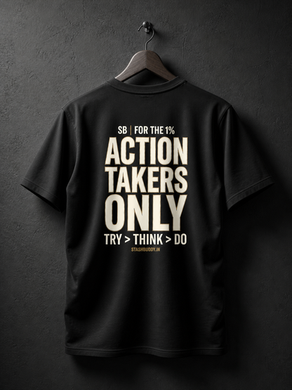 Action Takers Only Gym T-Shirt for Men | Motivational Workout Tee | Premium Black Streetwear | StashBuddy