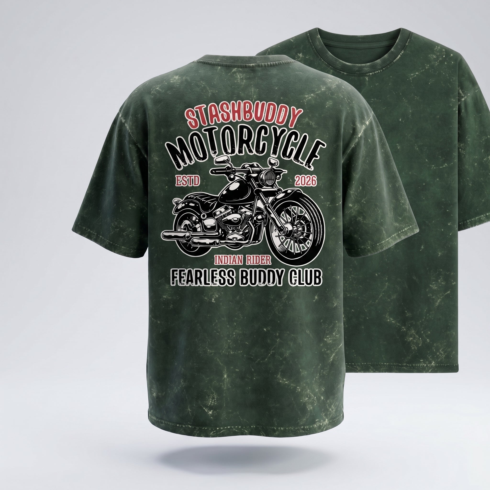 StashBuddy Motorcycle Graphic Oversized T-Shirt for Men & Women | Unisex Acid Wash Cotton Tee