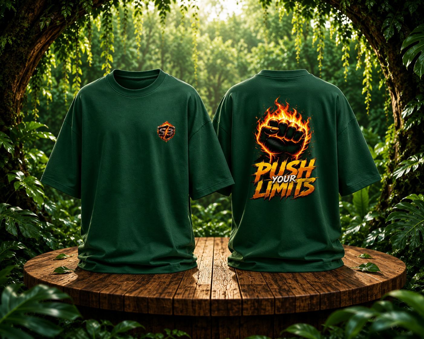 STASHBUDDY Inferno Fist Forest Green Oversized T-Shirt