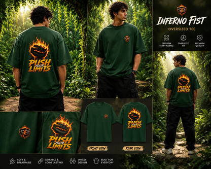 STASHBUDDY Inferno Fist Forest Green Oversized T-Shirt