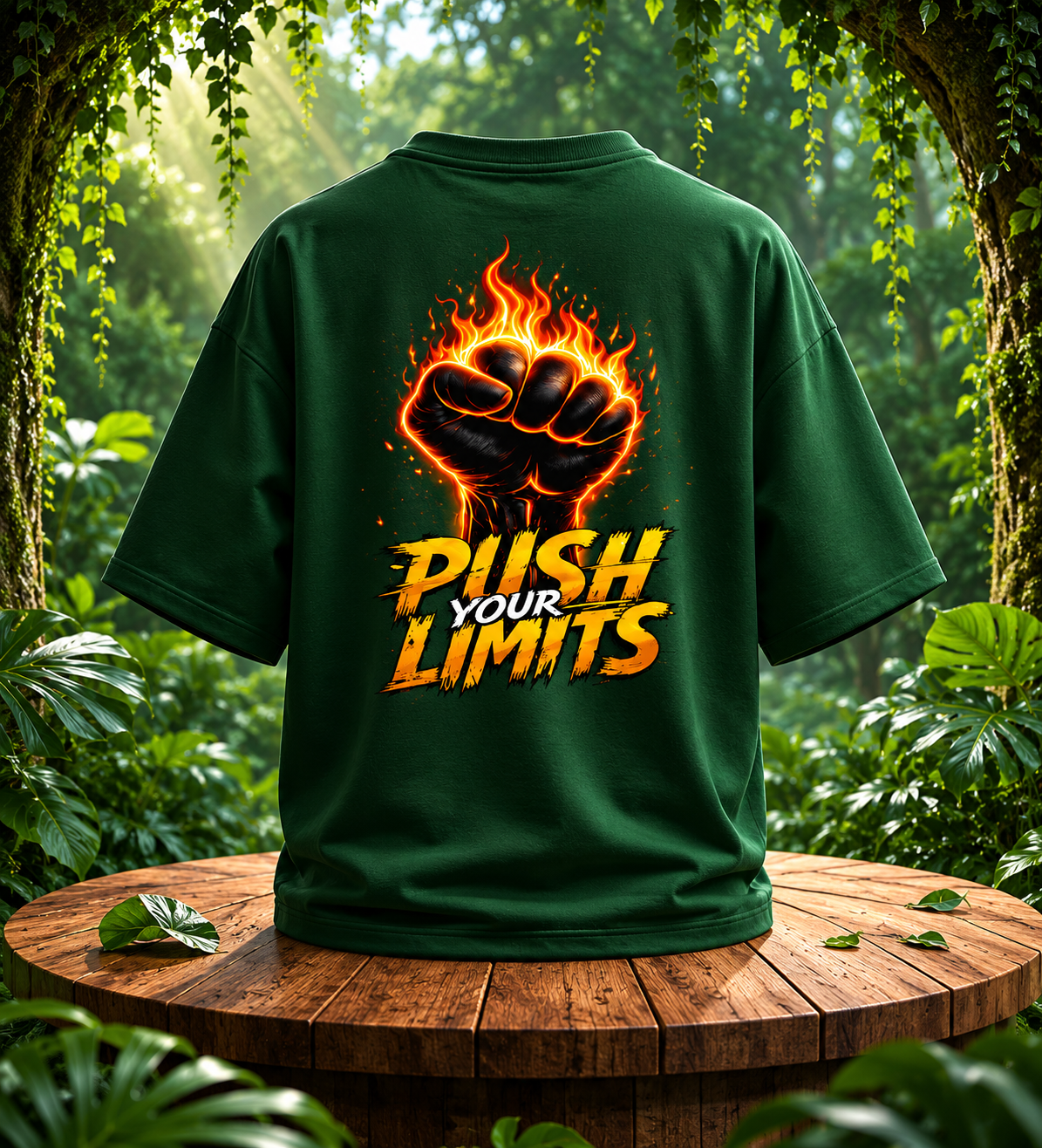 STASHBUDDY Inferno Fist Forest Green Oversized T-Shirt