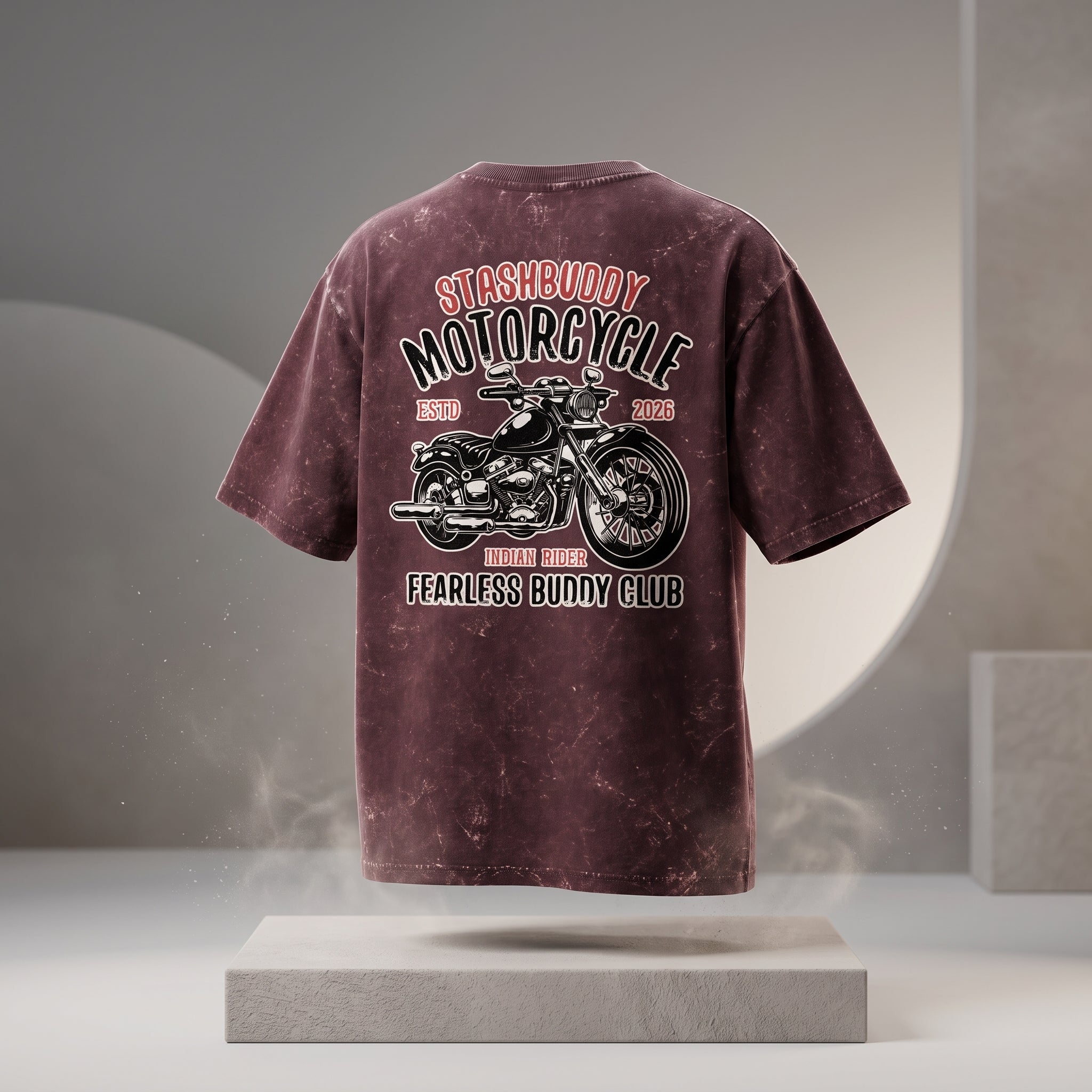 StashBuddy Motorcycle Graphic Oversized T-Shirt for Men & Women | Unisex Acid Wash Cotton Tee