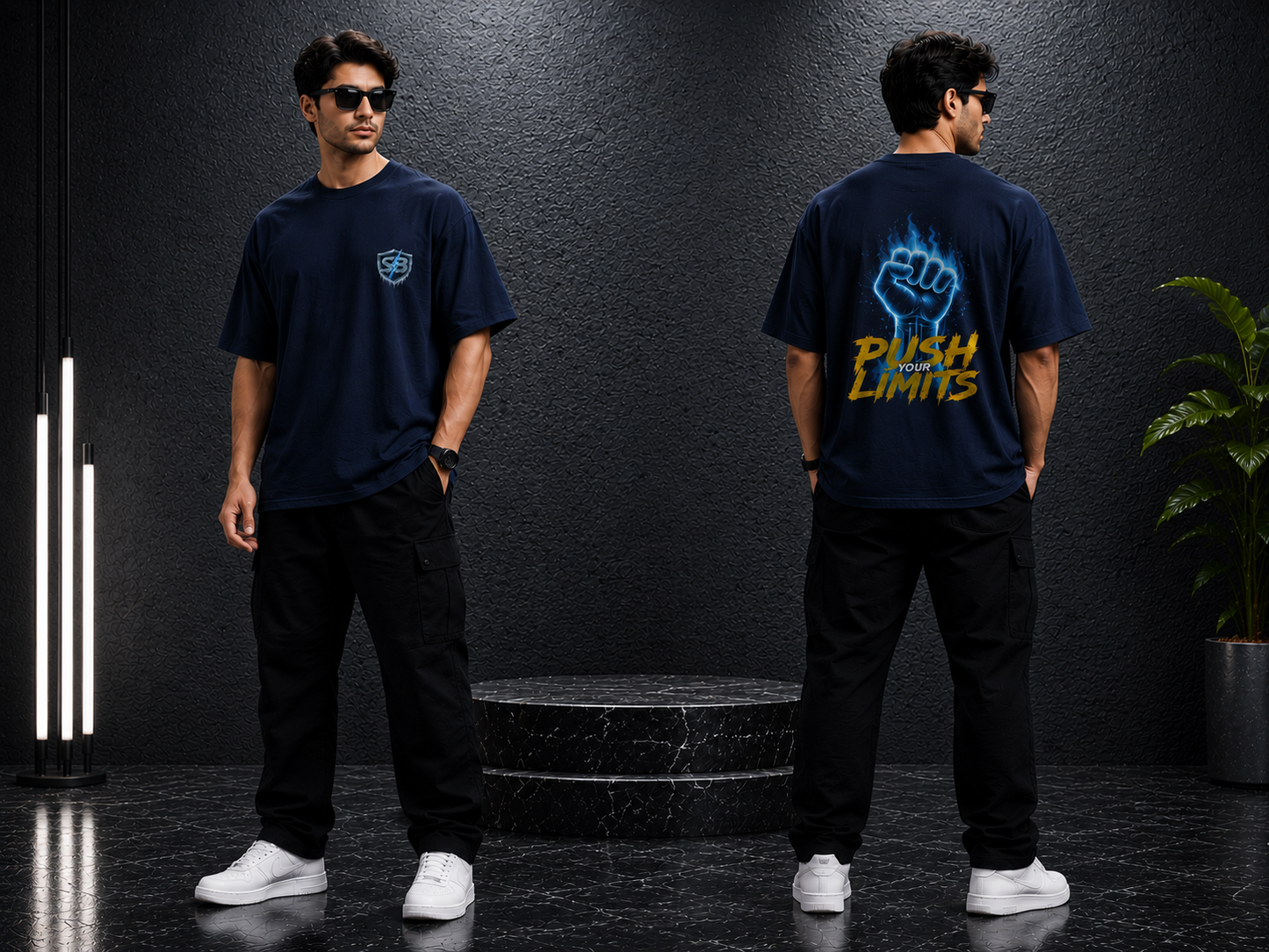 STASHBUDDY Push Your Limits Oversized T-Shirt – Navy Blue