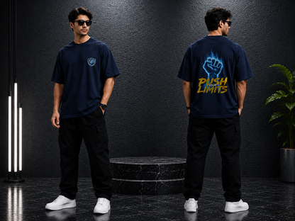 STASHBUDDY Push Your Limits Oversized T-Shirt – Navy Blue
