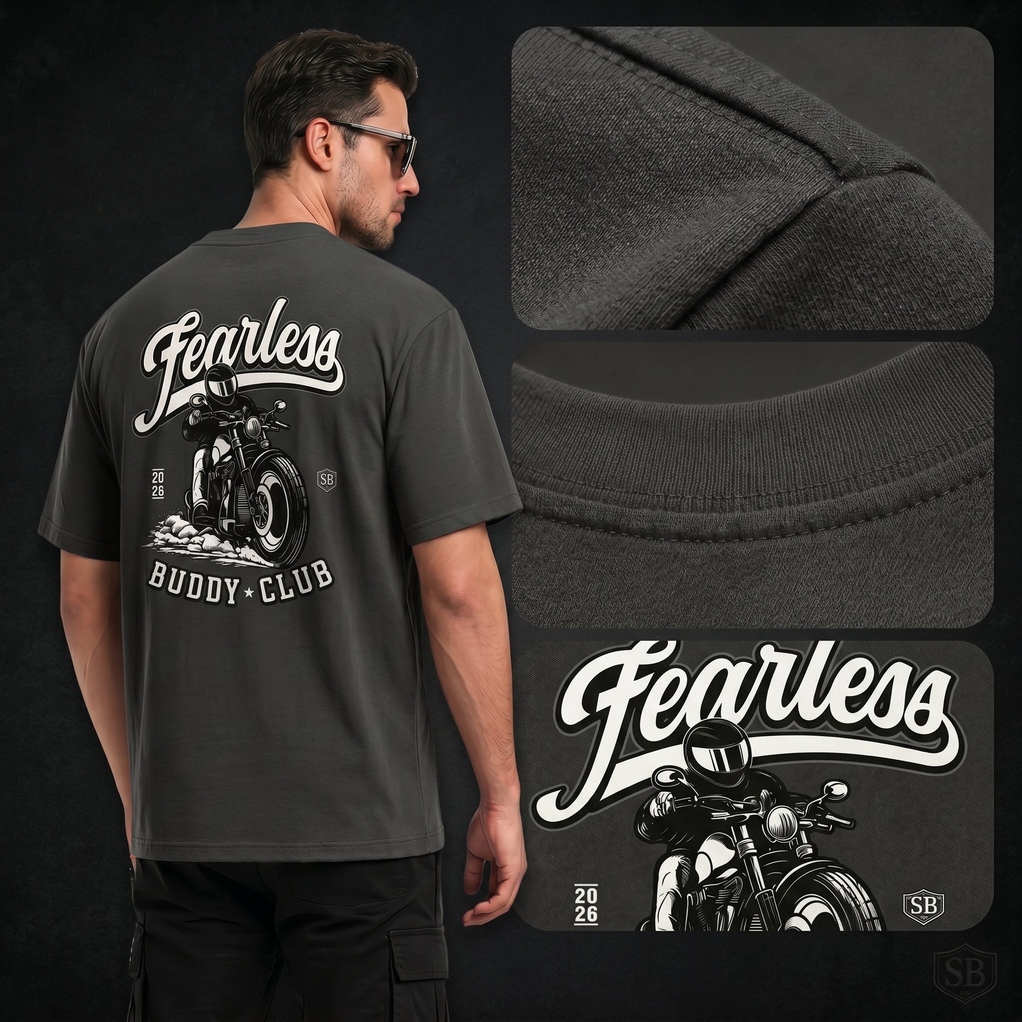 STASHBUDDY Fearless Buddy Club Oversized Graphic T-Shirt for Men & Women | Premium Cotton Streetwear Tee