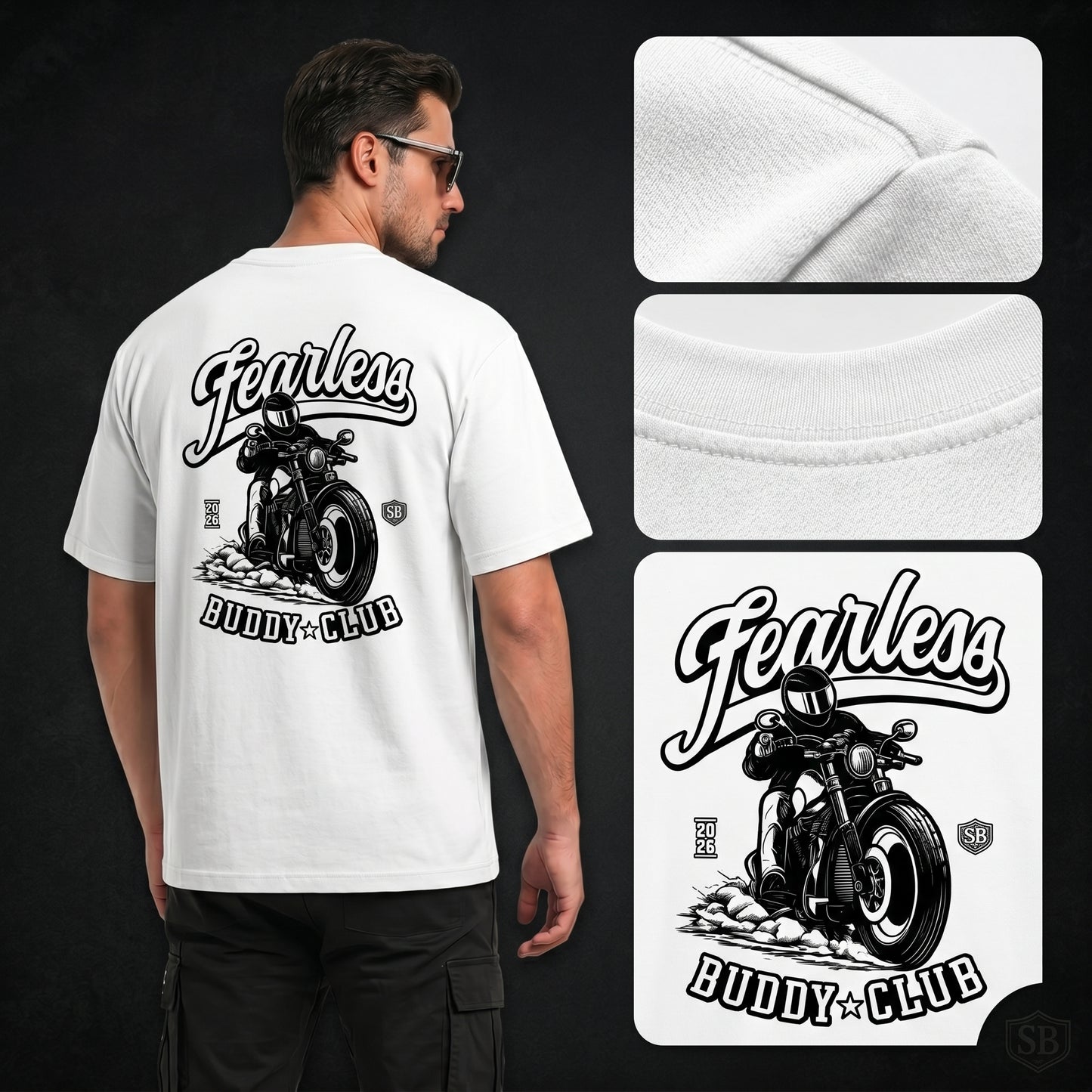 STASHBUDDY Fearless Buddy Club Oversized Graphic T-Shirt for Men & Women | Premium Cotton Streetwear Tee