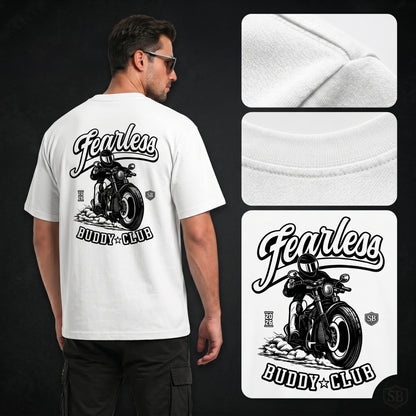 STASHBUDDY Fearless Buddy Club Oversized Graphic T-Shirt for Men & Women | Premium Cotton Streetwear Tee
