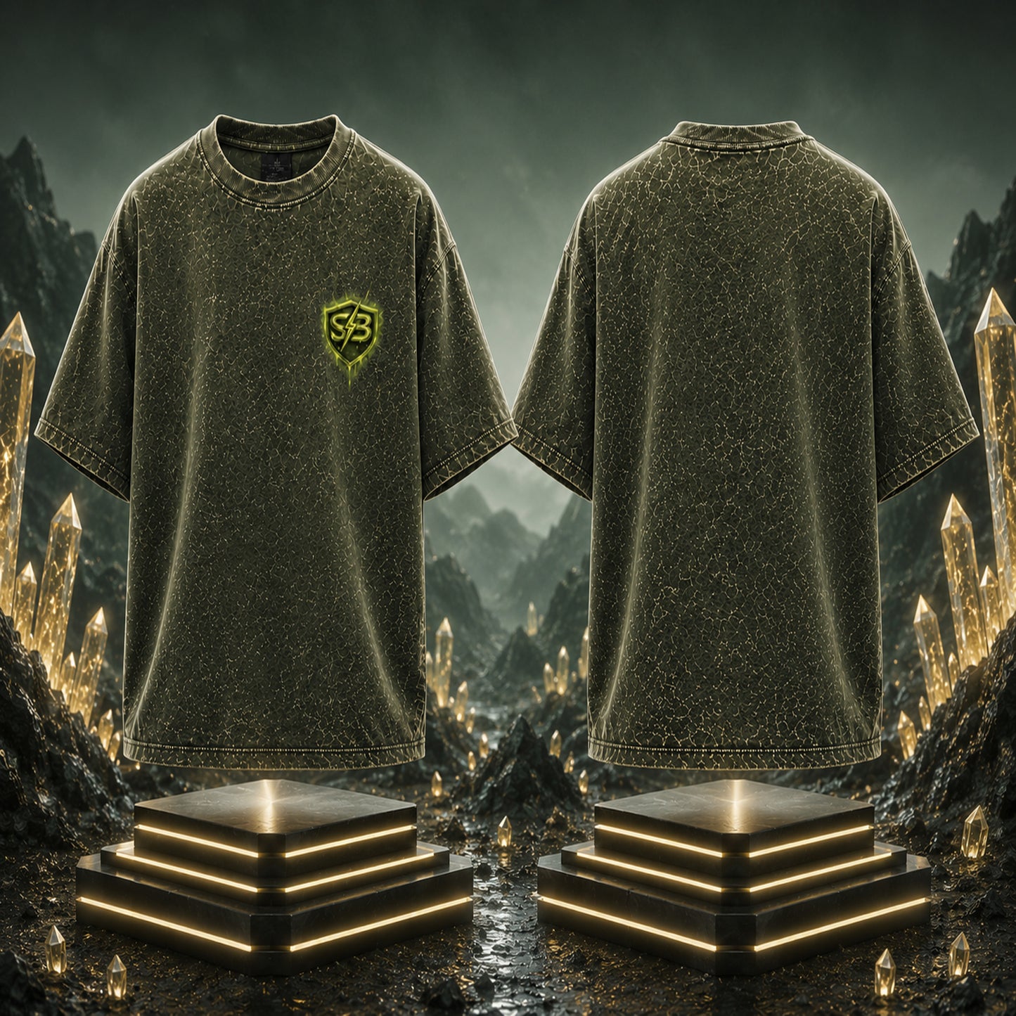 STASHBUDDY Sage Shield Acid Wash Oversized T-Shirt ⭐