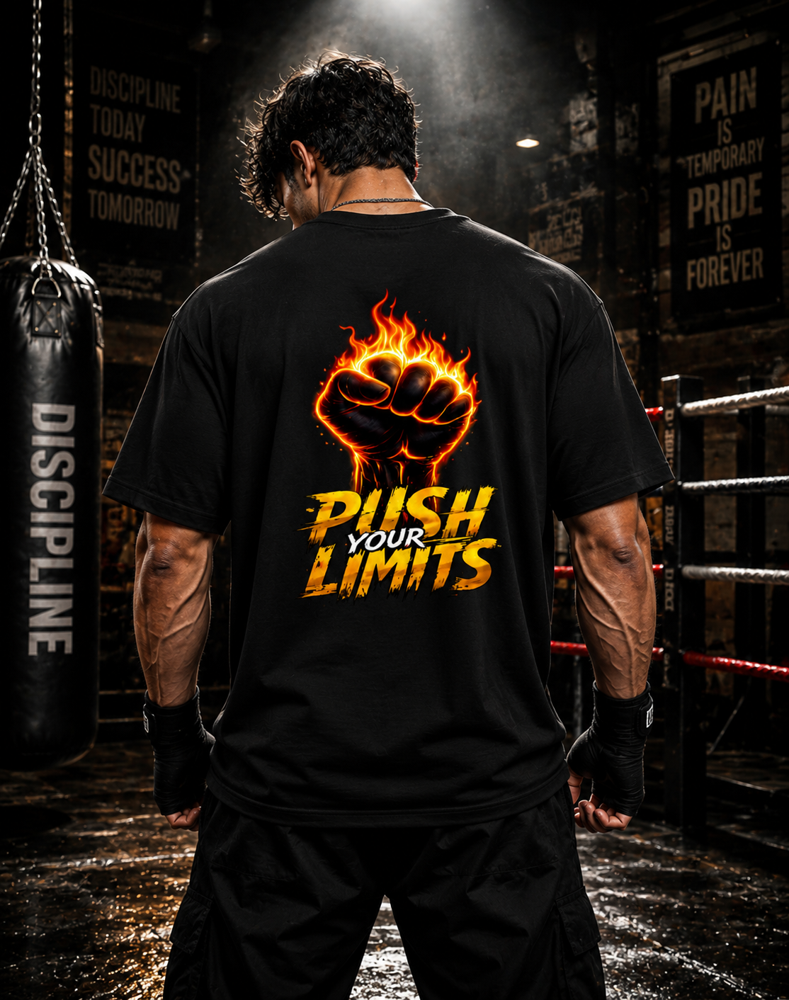 STASHBUDDY Push Your Limits Graphic T-Shirt | Motivational Gym Wear | Unisex Cotton Crew Neck Tee