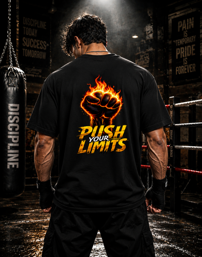 STASHBUDDY Push Your Limits Graphic T-Shirt | Motivational Gym Wear | Unisex Cotton Crew Neck Tee