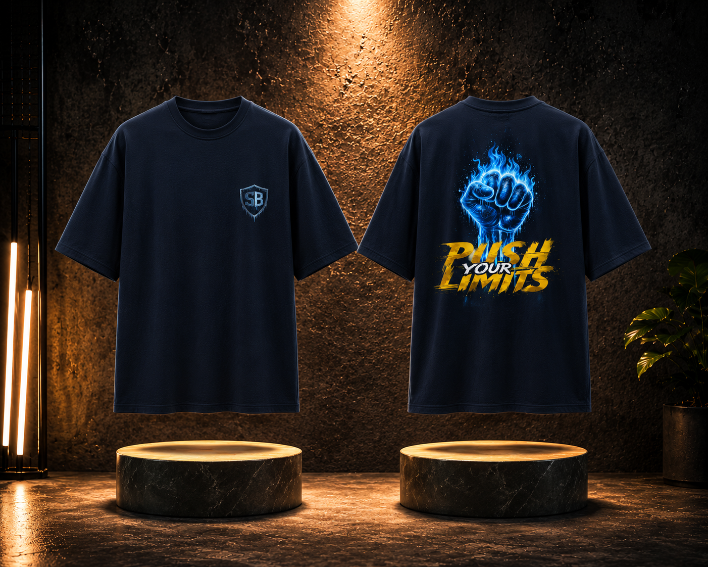 STASHBUDDY Push Your Limits Oversized T-Shirt – Navy Blue