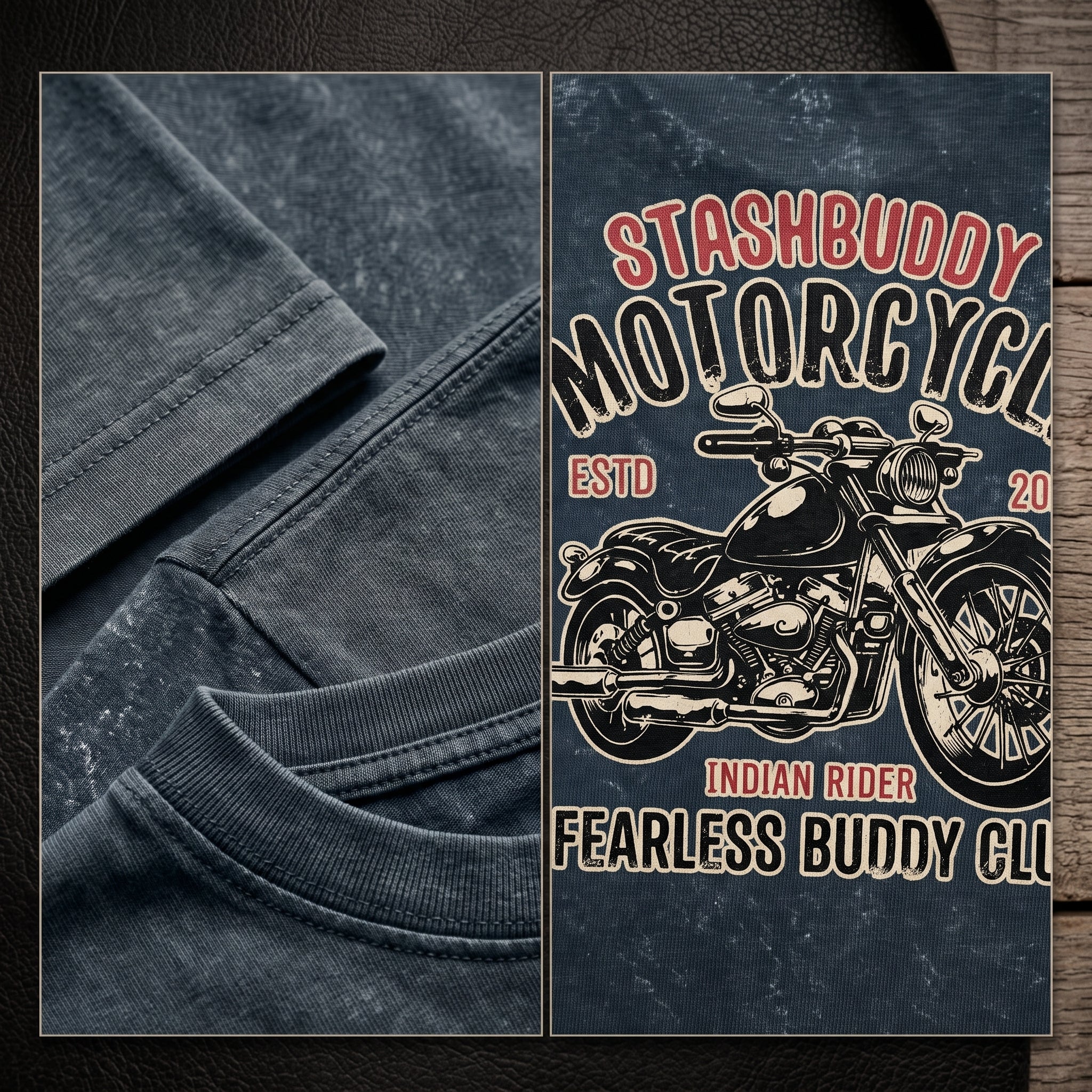 StashBuddy Motorcycle Graphic Oversized T-Shirt for Men & Women | Unisex Acid Wash Cotton Tee
