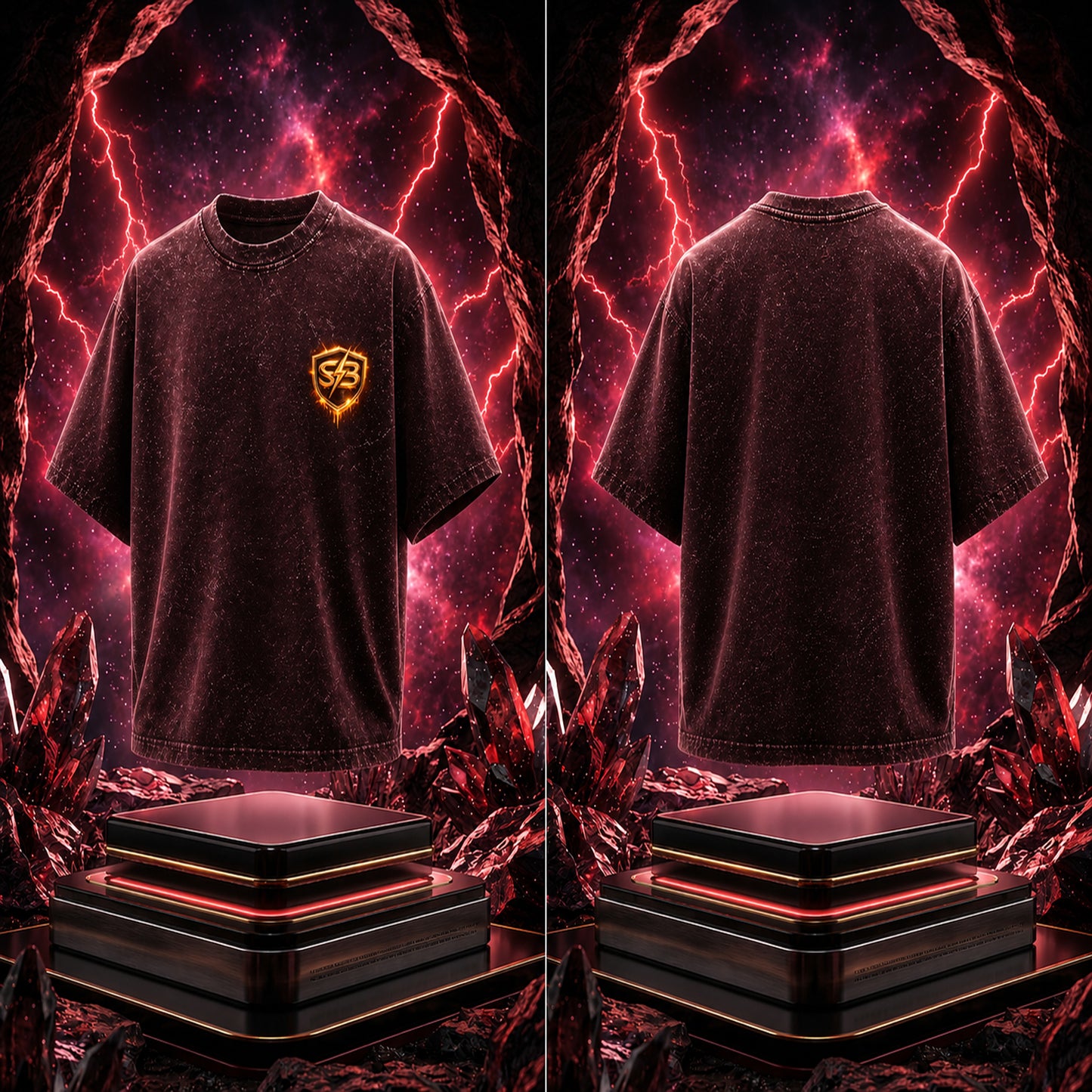 STASHBUDDY Ember Shield Acid Wash Oversized T-Shirt⭐