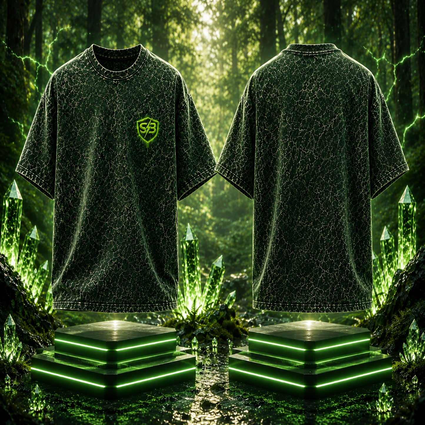 STASHBUDDY Forest Shield Oversized Acid Wash T-Shirt ⭐