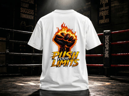 STASHBUDDY Push Your Limits Graphic T-Shirt | Motivational Gym Wear | Unisex Cotton Crew Neck Tee