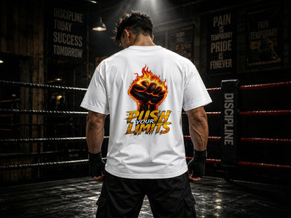 STASHBUDDY Push Your Limits Graphic T-Shirt | Motivational Gym Wear | Unisex Cotton Crew Neck Tee